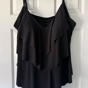 Aqua Green Black Ruffle Tiered Swim Tankini Top